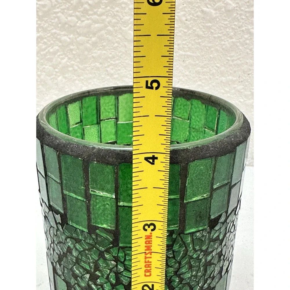 Vintage Green Mosaic Glass Candle Holder